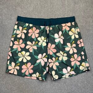Mad Engine Board Shorts Mens Large Green Floral Drawstring